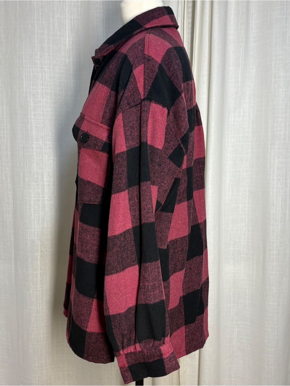 Soft Raspberry Sherbet Plaid Boxy Shacket - Picture 8 of 8